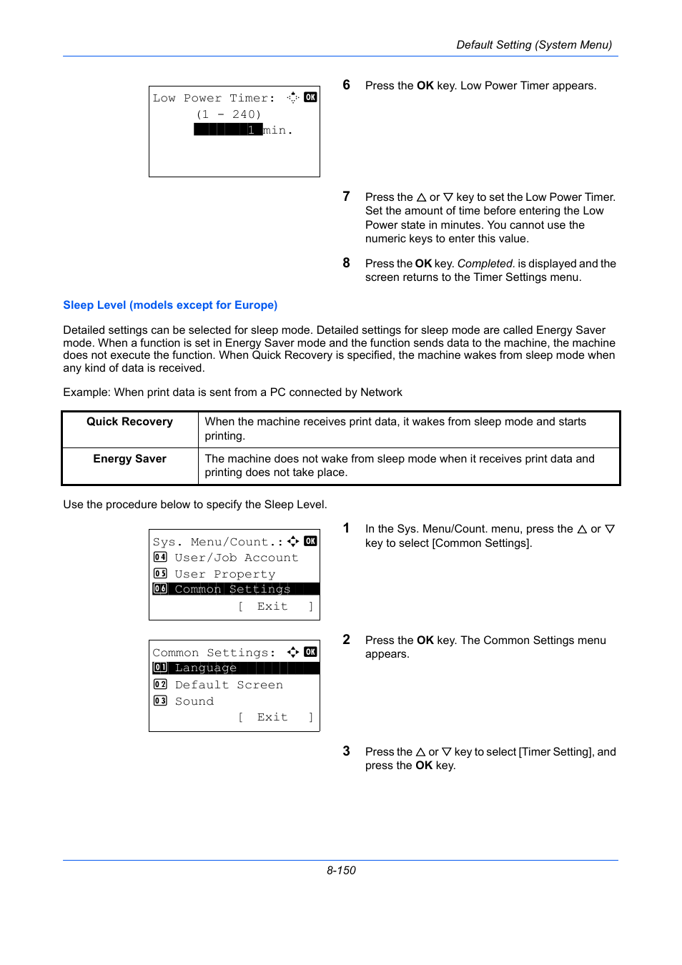 Sleep level (models except for europe) …8-150 | TA Triumph-Adler P-C2660 MFP User Manual | Page 406 / 578