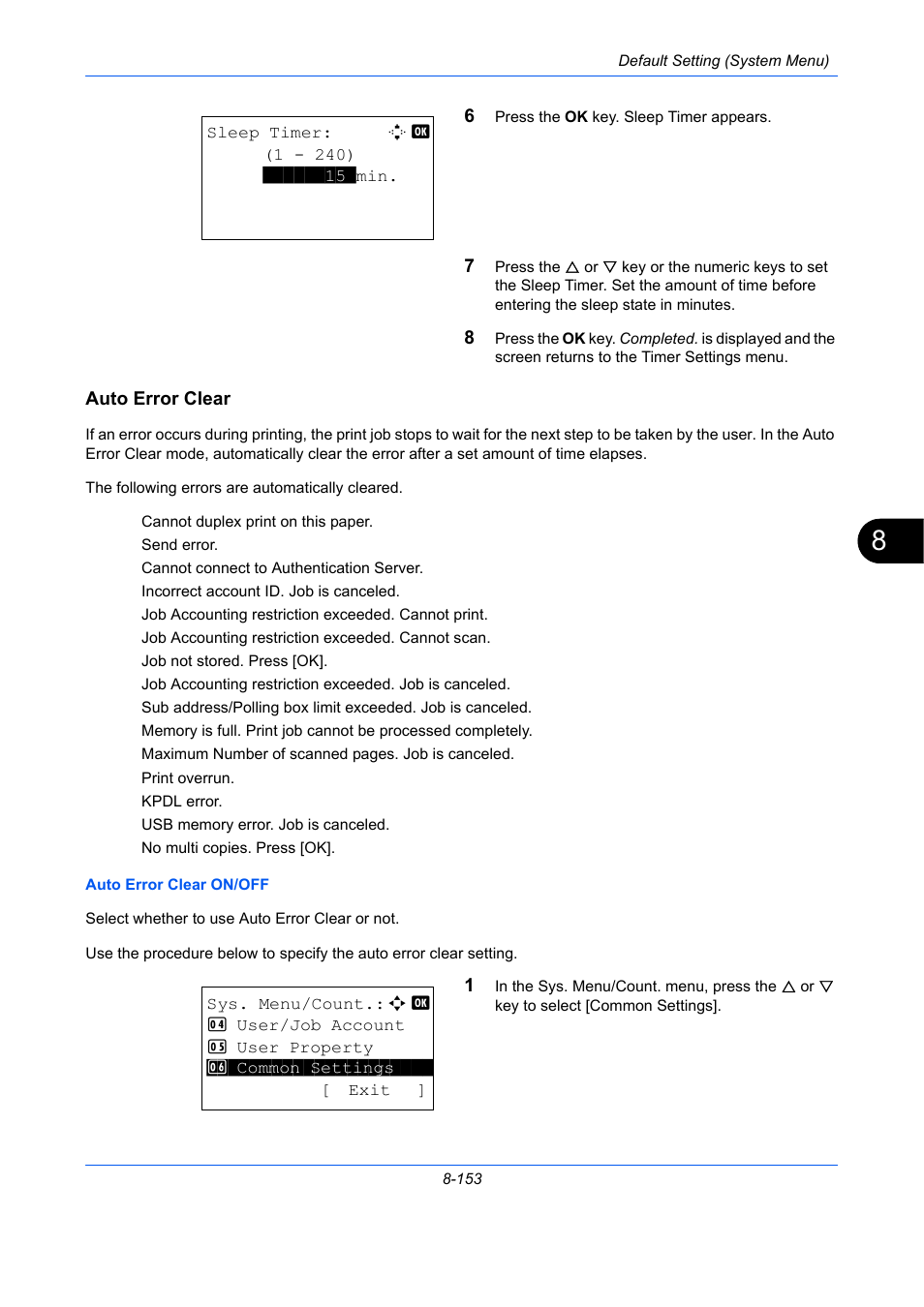 Auto error clear, Auto error clear …8-153 | TA Triumph-Adler P-C2660 MFP User Manual | Page 409 / 578