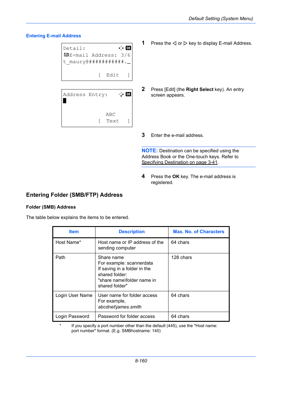 Entering folder (smb/ftp) address | TA Triumph-Adler P-C2660 MFP User Manual | Page 416 / 578