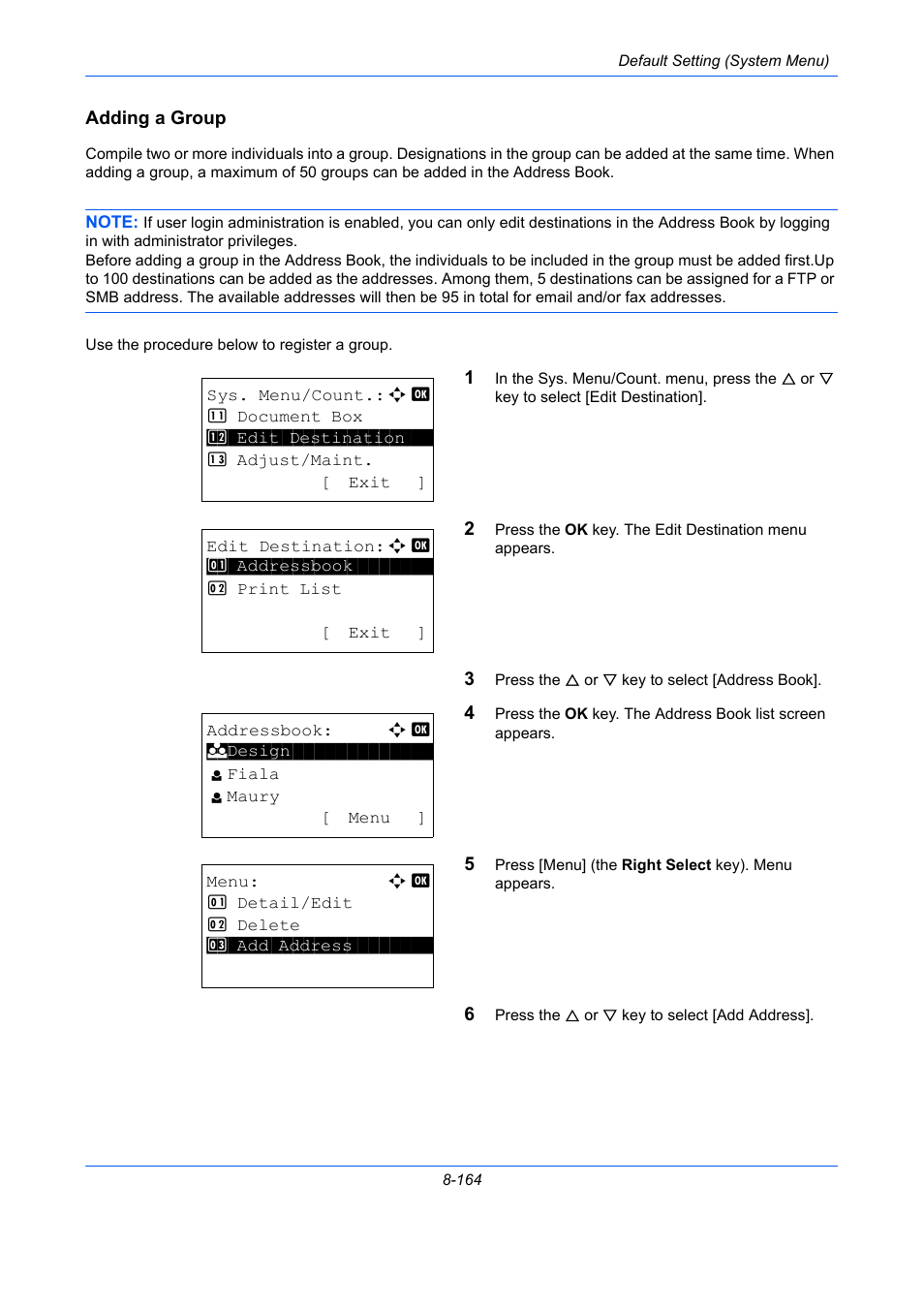 Adding a group | TA Triumph-Adler P-C2660 MFP User Manual | Page 420 / 578