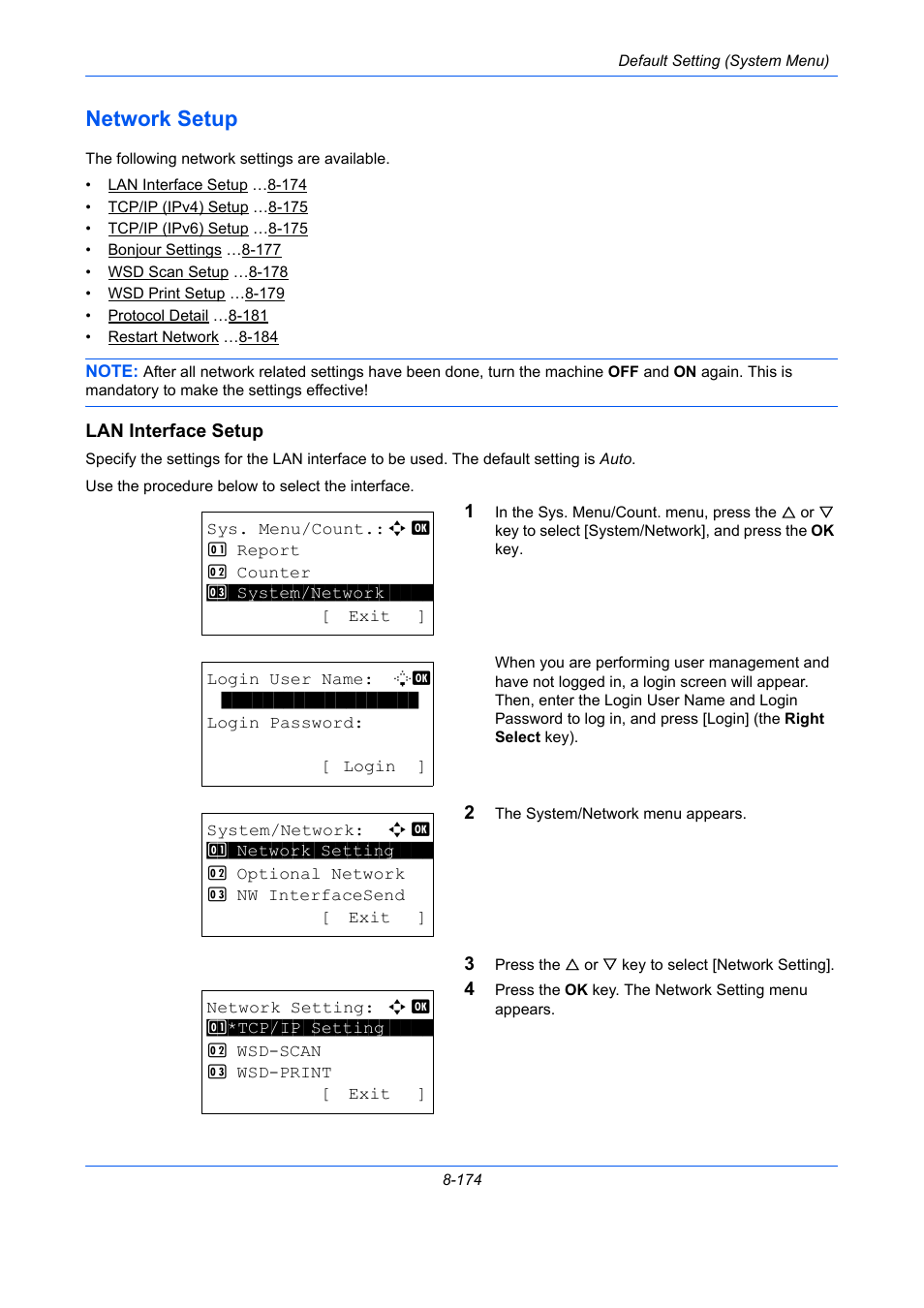 Network setup, Lan interface setup, Network setup -174 | Network | TA Triumph-Adler P-C2660 MFP User Manual | Page 430 / 578