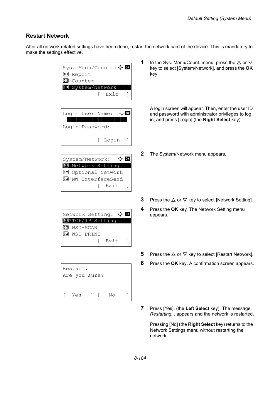 Restart network, Restart network …8-184 | TA Triumph-Adler P-C2660 MFP User Manual | Page 440 / 578