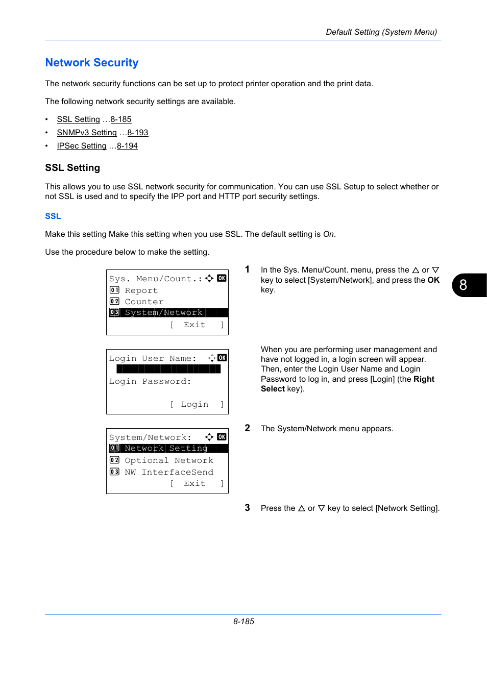 Network security, Ssl setting, Network security -185 | TA Triumph-Adler P-C2660 MFP User Manual | Page 441 / 578