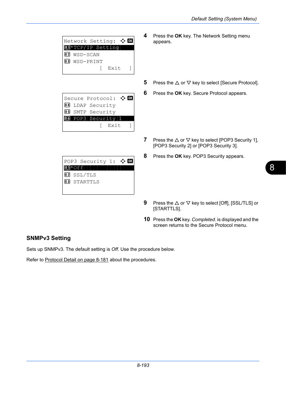 Snmpv3 setting | TA Triumph-Adler P-C2660 MFP User Manual | Page 449 / 578