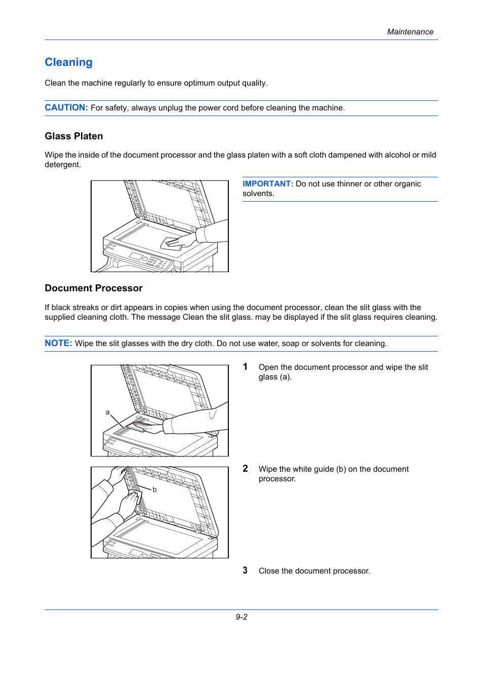 Cleaning, Glass platen, Document processor | Cleaning -2 | TA Triumph-Adler P-C2660 MFP User Manual | Page 474 / 578