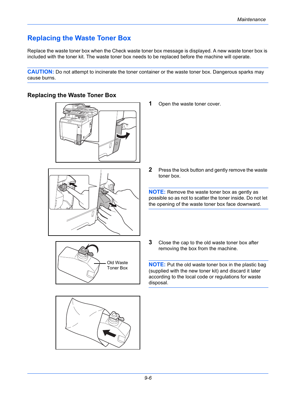 Replacing the waste toner box, Replacing the waste toner box -6 | TA Triumph-Adler P-C2660 MFP User Manual | Page 478 / 578