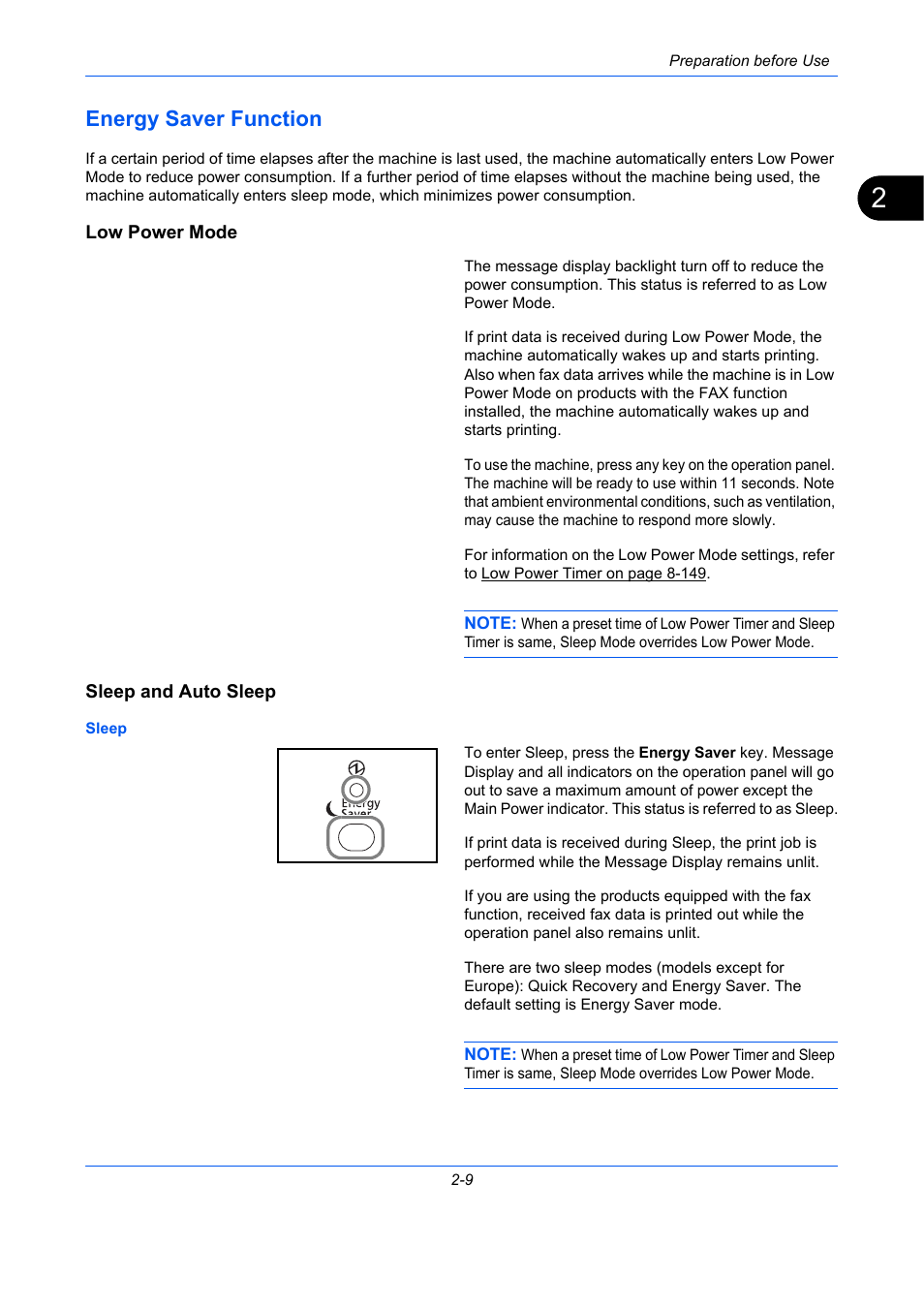 Energy saver function, Low power mode, Sleep and auto sleep | Energy saver function -9 | TA Triumph-Adler P-C2660 MFP User Manual | Page 51 / 578