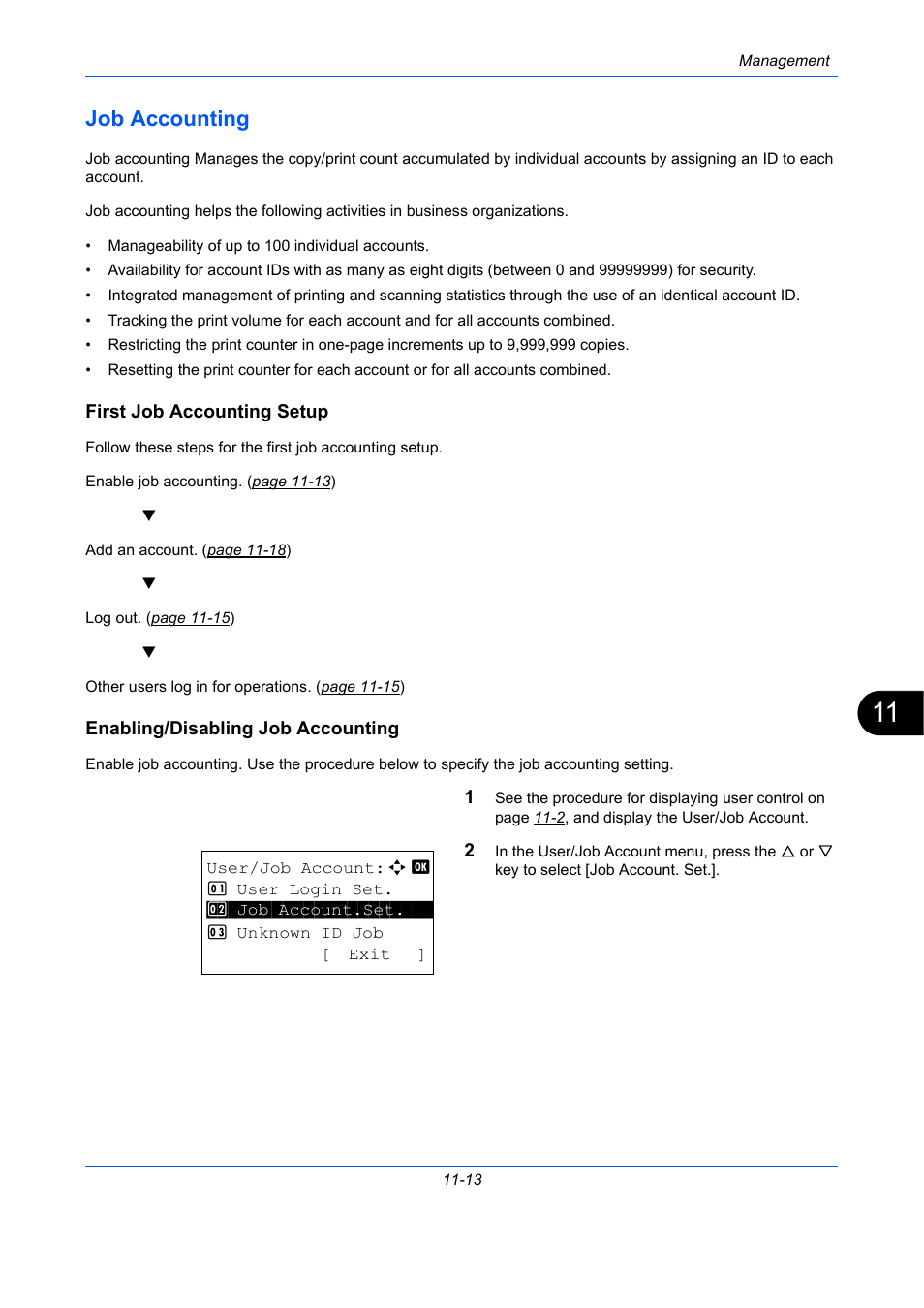 Job accounting, First job accounting setup, Enabling/disabling job accounting | Job accounting -13 | TA Triumph-Adler P-C2660 MFP User Manual | Page 515 / 578