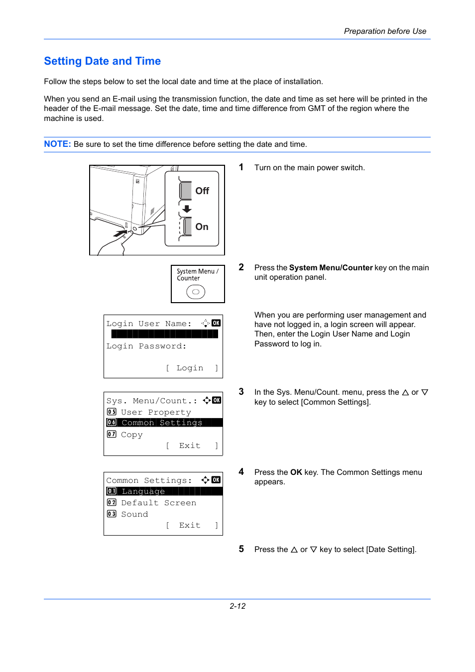 Setting date and time, Setting date and time -12 | TA Triumph-Adler P-C2660 MFP User Manual | Page 54 / 578