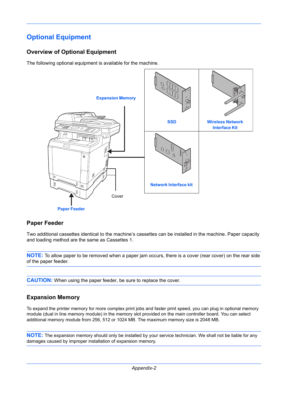 Optional equipment, Overview of optional equipment, Paper feeder | Expansion memory | TA Triumph-Adler P-C2660 MFP User Manual | Page 540 / 578