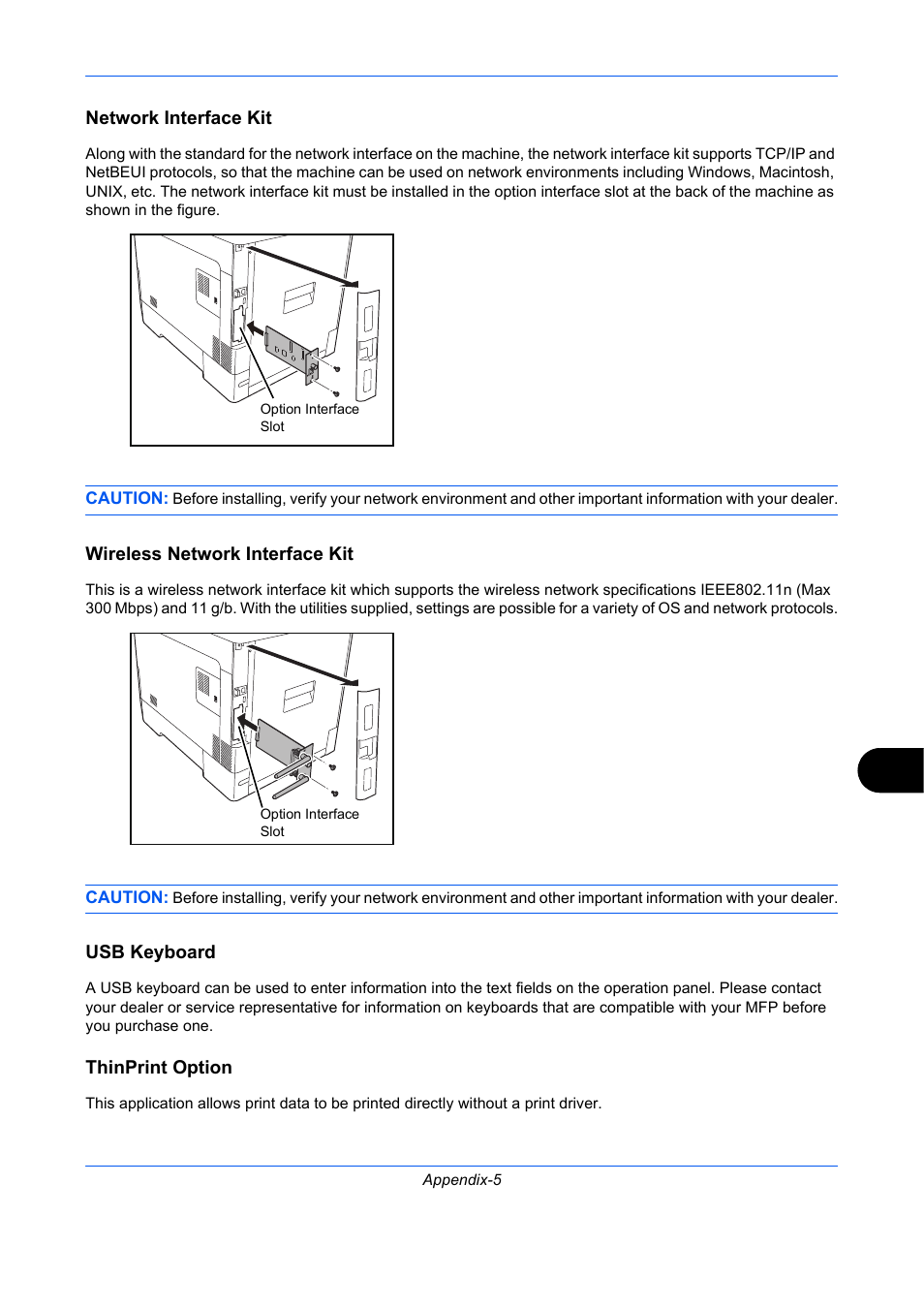 Network interface kit, Wireless network interface kit, Usb keyboard | Thinprint option | TA Triumph-Adler P-C2660 MFP User Manual | Page 543 / 578