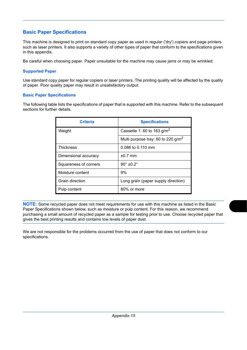 Basic paper specifications | TA Triumph-Adler P-C2660 MFP User Manual | Page 553 / 578