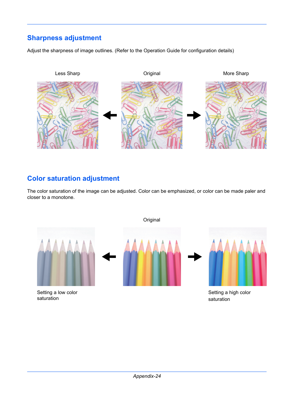 Sharpness adjustment, Color saturation adjustment | TA Triumph-Adler P-C2660 MFP User Manual | Page 562 / 578