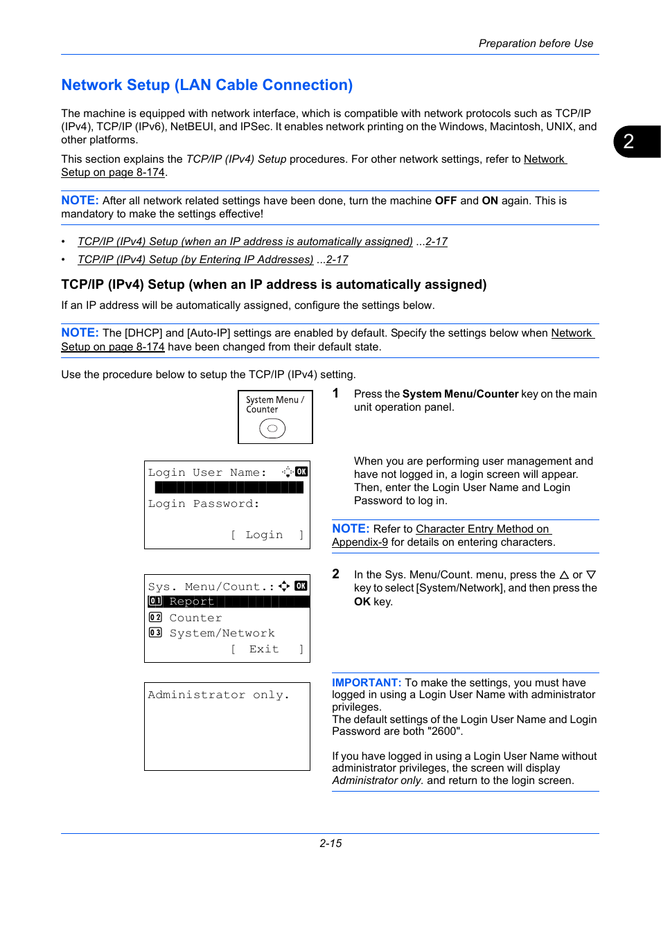 Network setup (lan cable connection), Network setup (lan cable connection) -15 | TA Triumph-Adler P-C2660 MFP User Manual | Page 57 / 578