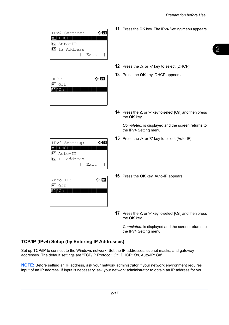 Tcp/ip (ipv4) setup (by entering ip addresses) | TA Triumph-Adler P-C2660 MFP User Manual | Page 59 / 578