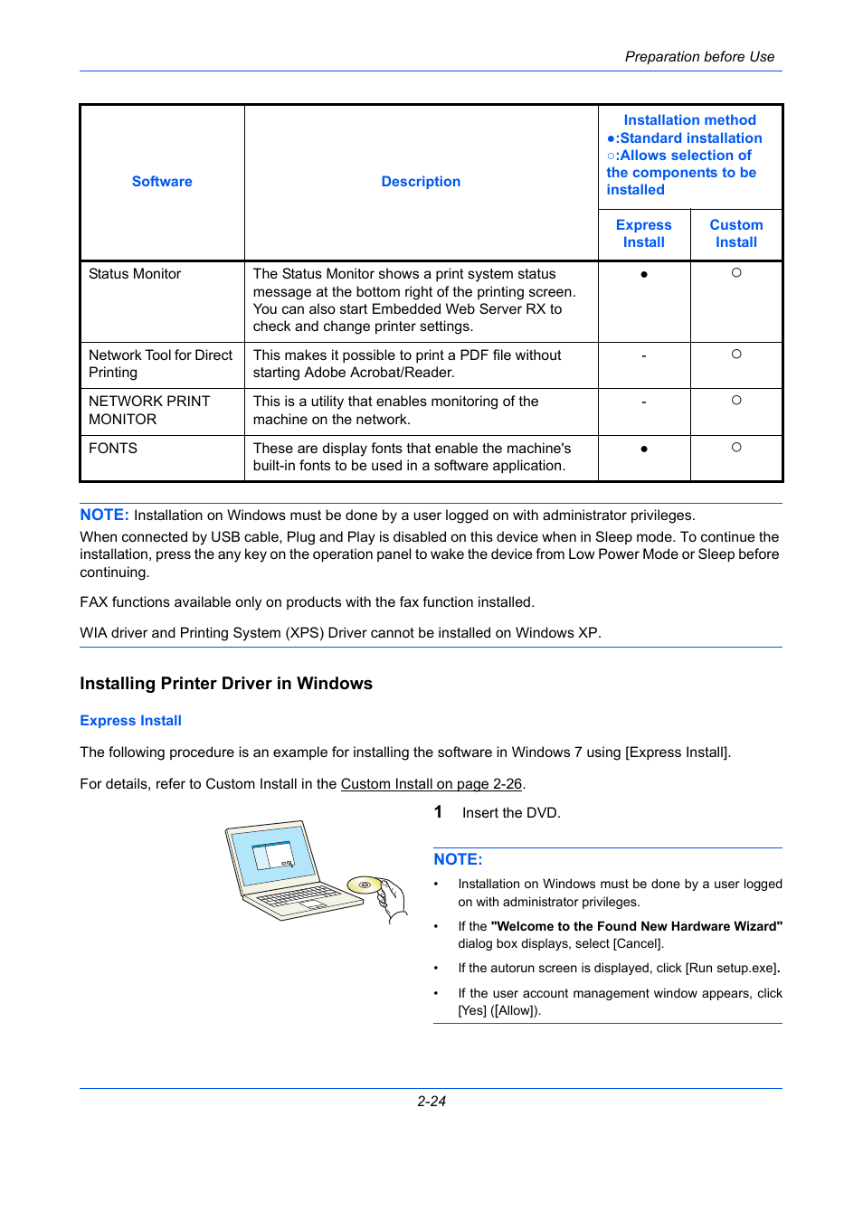 Installing printer driver in windows | TA Triumph-Adler P-C2660 MFP User Manual | Page 66 / 578