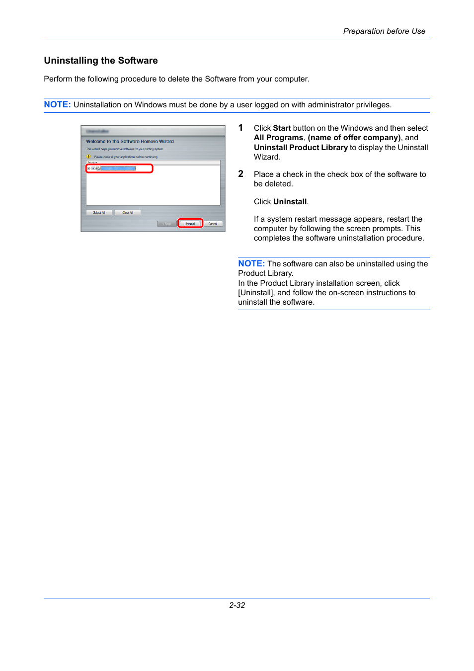 Uninstalling the software | TA Triumph-Adler P-C2660 MFP User Manual | Page 74 / 578