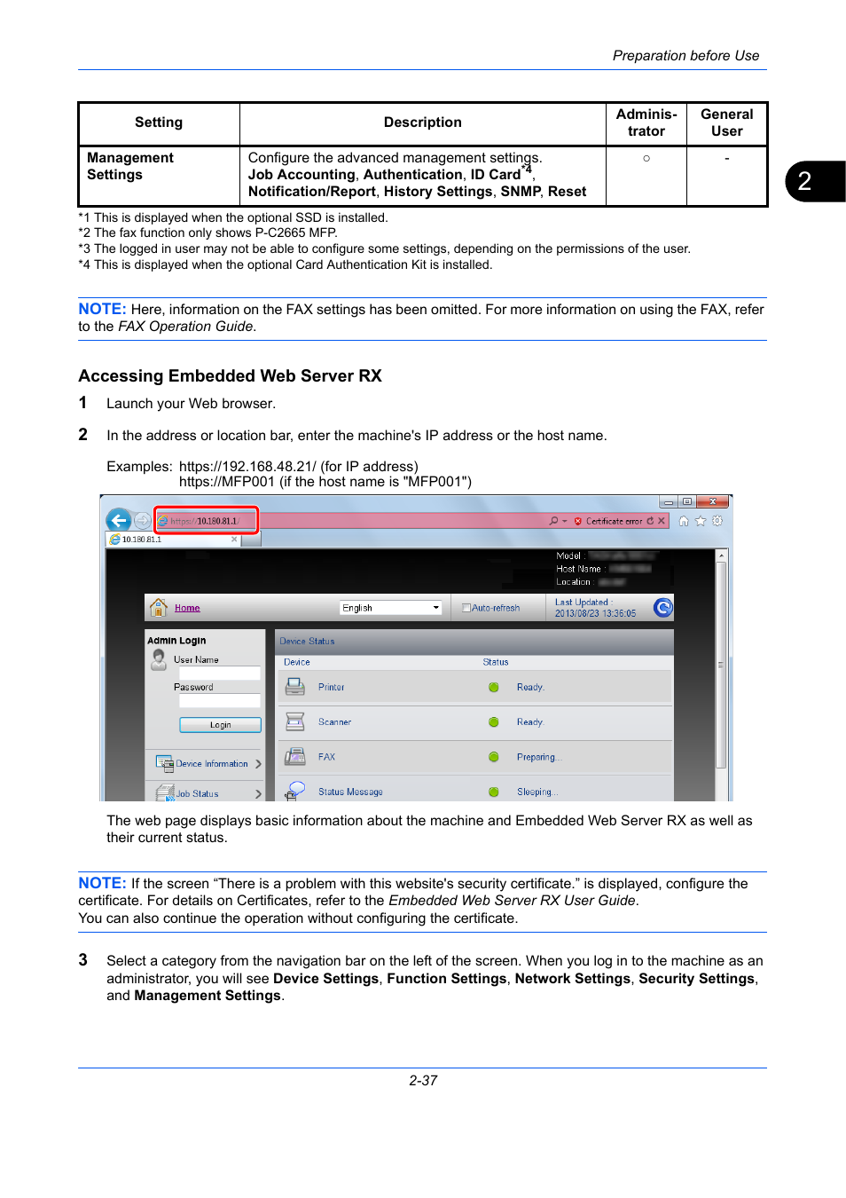 Accessing embedded web server rx | TA Triumph-Adler P-C2660 MFP User Manual | Page 79 / 578