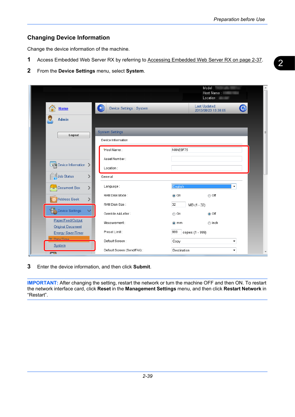 Changing device information | TA Triumph-Adler P-C2660 MFP User Manual | Page 81 / 578