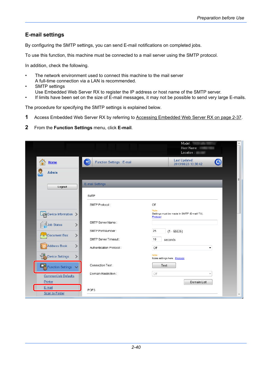 E-mail settings | TA Triumph-Adler P-C2660 MFP User Manual | Page 82 / 578