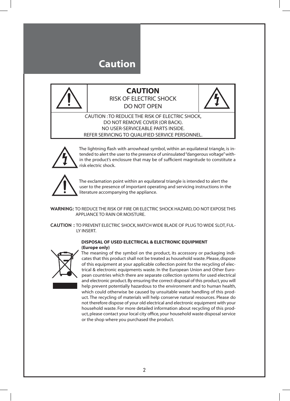 Caution | Daewoo DLP-37C3 User Manual | Page 2 / 53