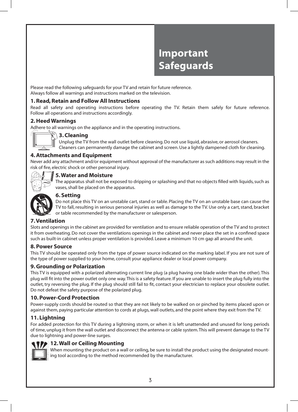 Important safeguards | Daewoo DLP-37C3 User Manual | Page 3 / 53