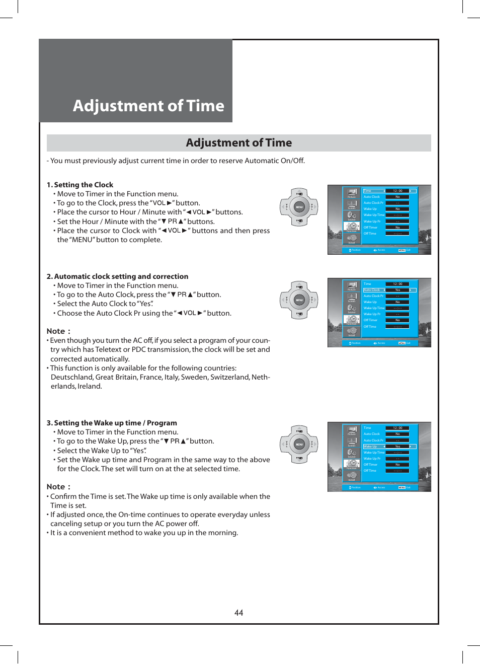 Adjustment of time | Daewoo DLP-37C3 User Manual | Page 44 / 53