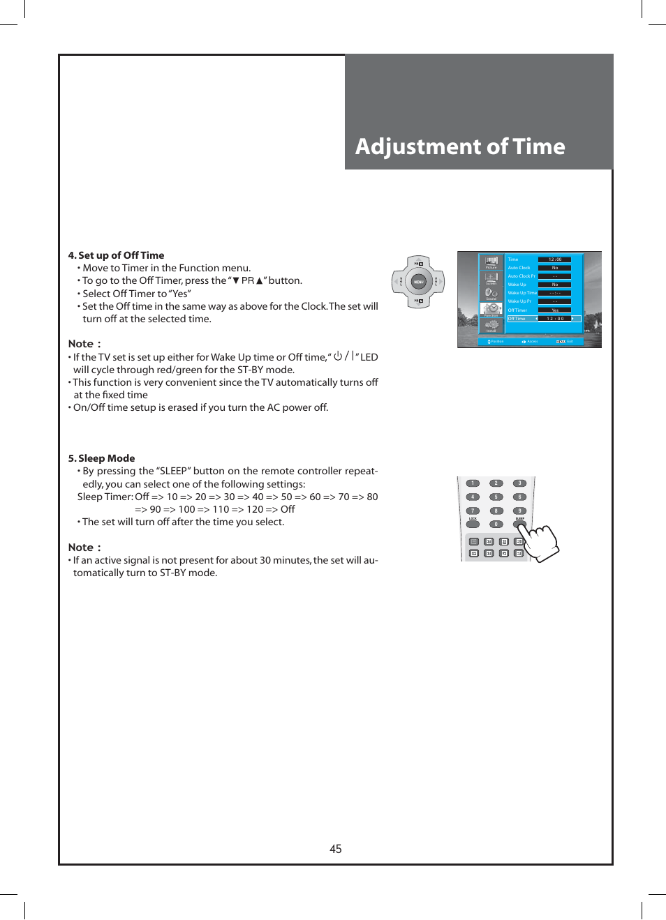 Adjustment of time | Daewoo DLP-37C3 User Manual | Page 45 / 53