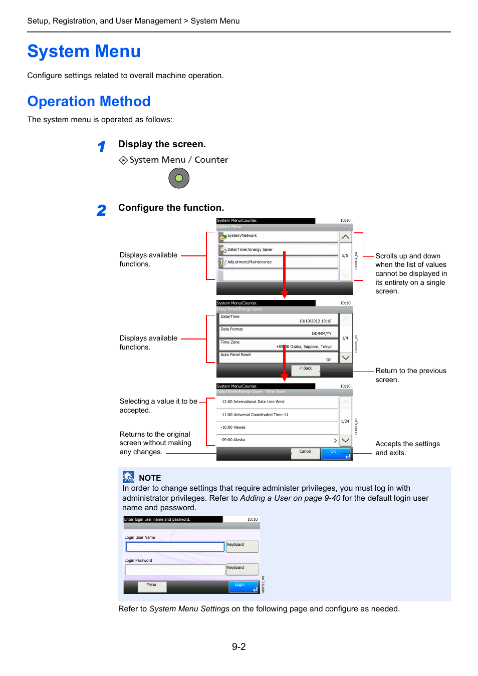 System menu, Operation method, System menu -2 | Operation method -2, Display the screen, Configure the function, The system menu is operated as follows | TA Triumph-Adler P-C2660i MFP User Manual | Page 258 / 396