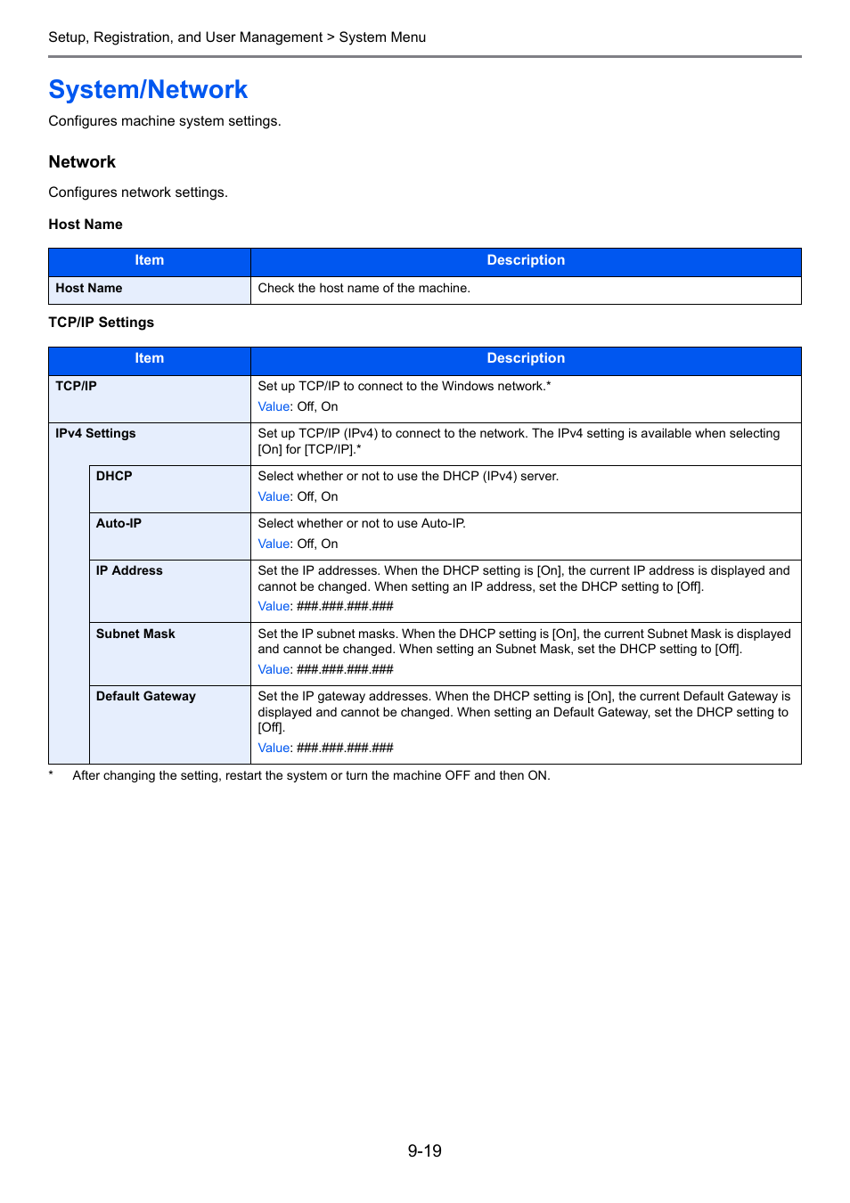 System/network, System/network -19, E 9-19 ) | Age 9-19 ), Age 9-19, E 9-19, Network | TA Triumph-Adler P-C2660i MFP User Manual | Page 275 / 396