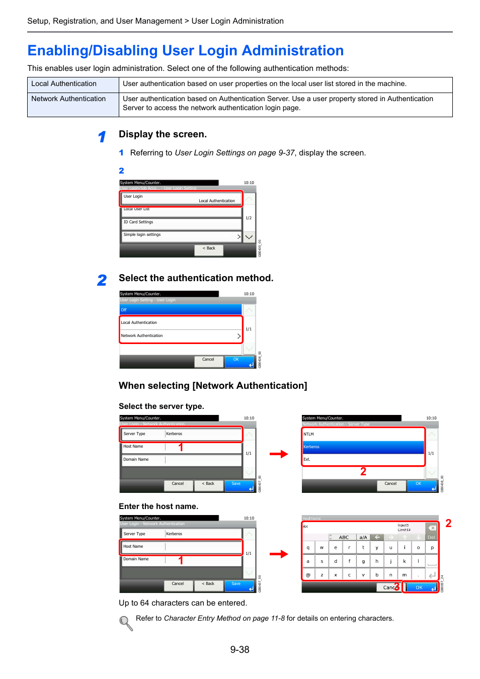 Enabling/disabling user login administration, Enabling/disabling user login administration -38, E 9-38 ) | Display the screen | TA Triumph-Adler P-C2660i MFP User Manual | Page 294 / 396