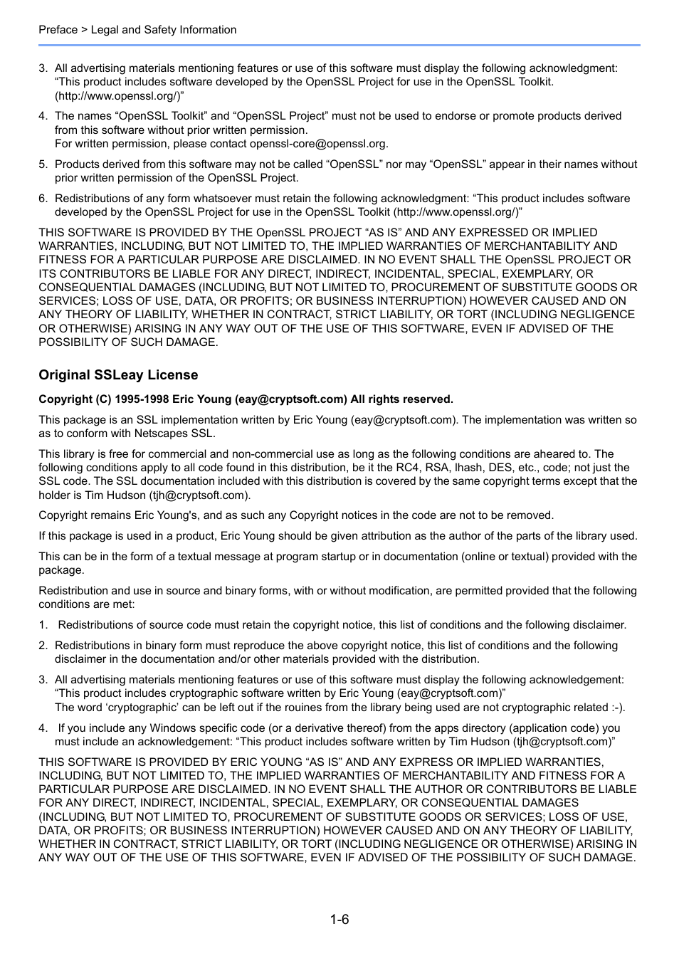 Original ssleay license | TA Triumph-Adler P-C2660i MFP User Manual | Page 30 / 396