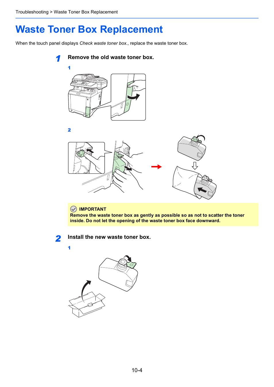 Waste toner box replacement, Waste toner box replacement -4 | TA Triumph-Adler P-C2660i MFP User Manual | Page 340 / 396