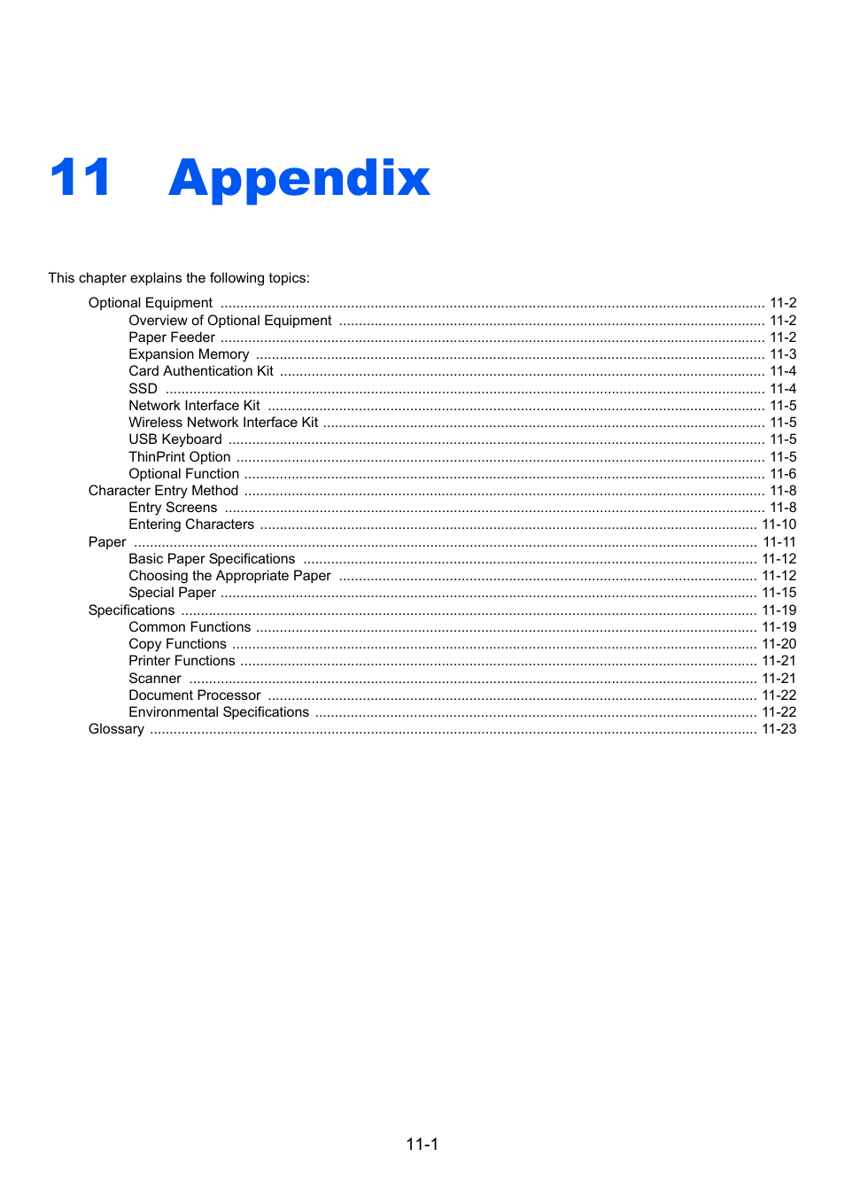 11 appendix, Appendix -1, Appendix | TA Triumph-Adler P-C2660i MFP User Manual | Page 363 / 396