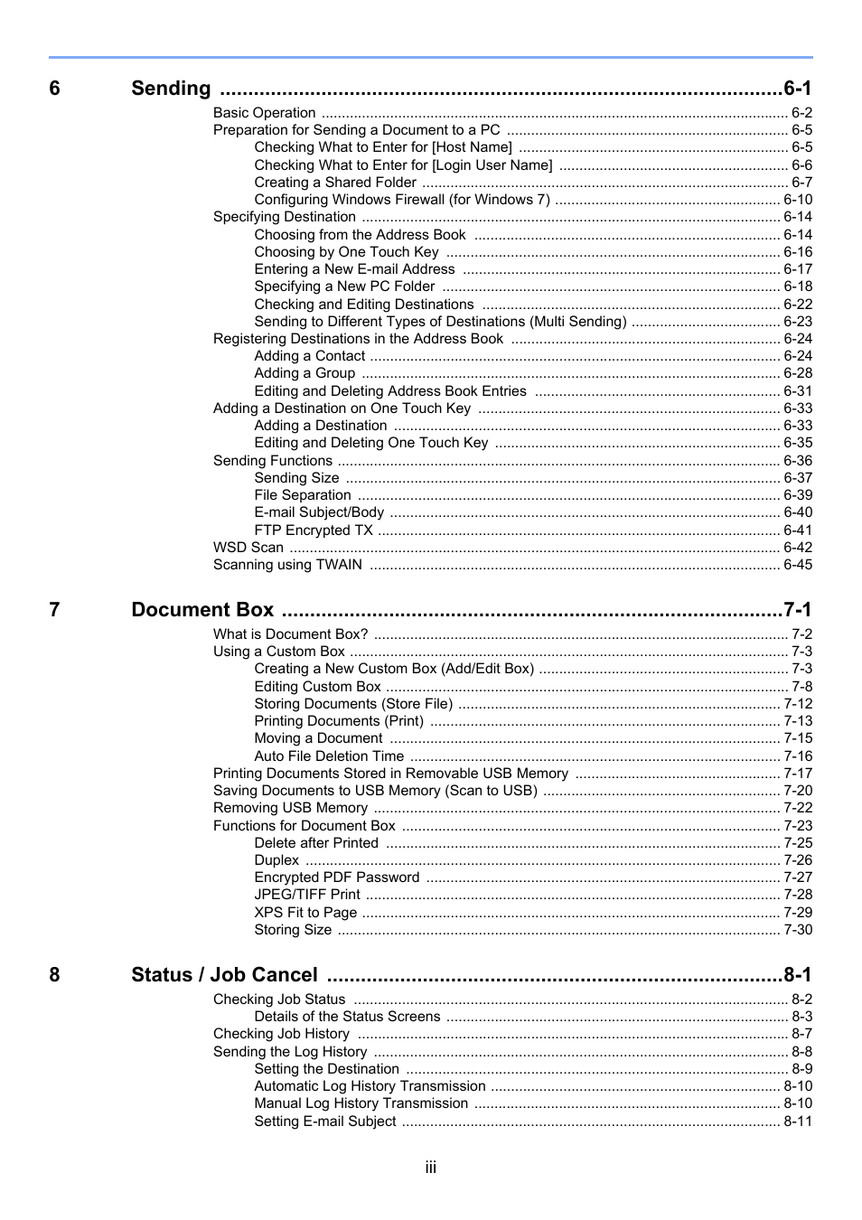 6sending -1, 7document box -1, 8status / job cancel -1 | TA Triumph-Adler P-C2660i MFP User Manual | Page 5 / 396