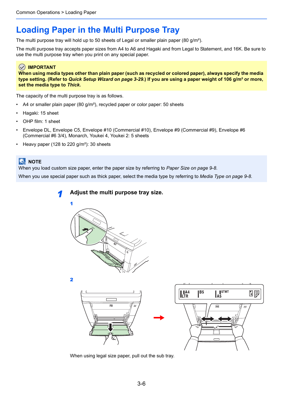 Loading paper in the multi purpose tray, Loading paper in the multi purpose tray -6 | TA Triumph-Adler P-C2660i MFP User Manual | Page 82 / 396