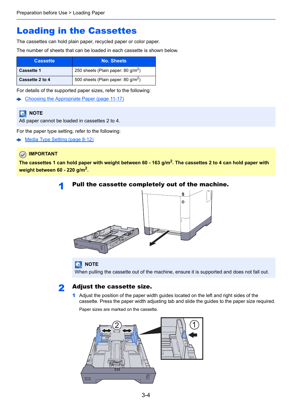 Loading in the cassettes, Loading in the cassettes -4 | TA Triumph-Adler P-C3060 MFP User Manual | Page 104 / 409