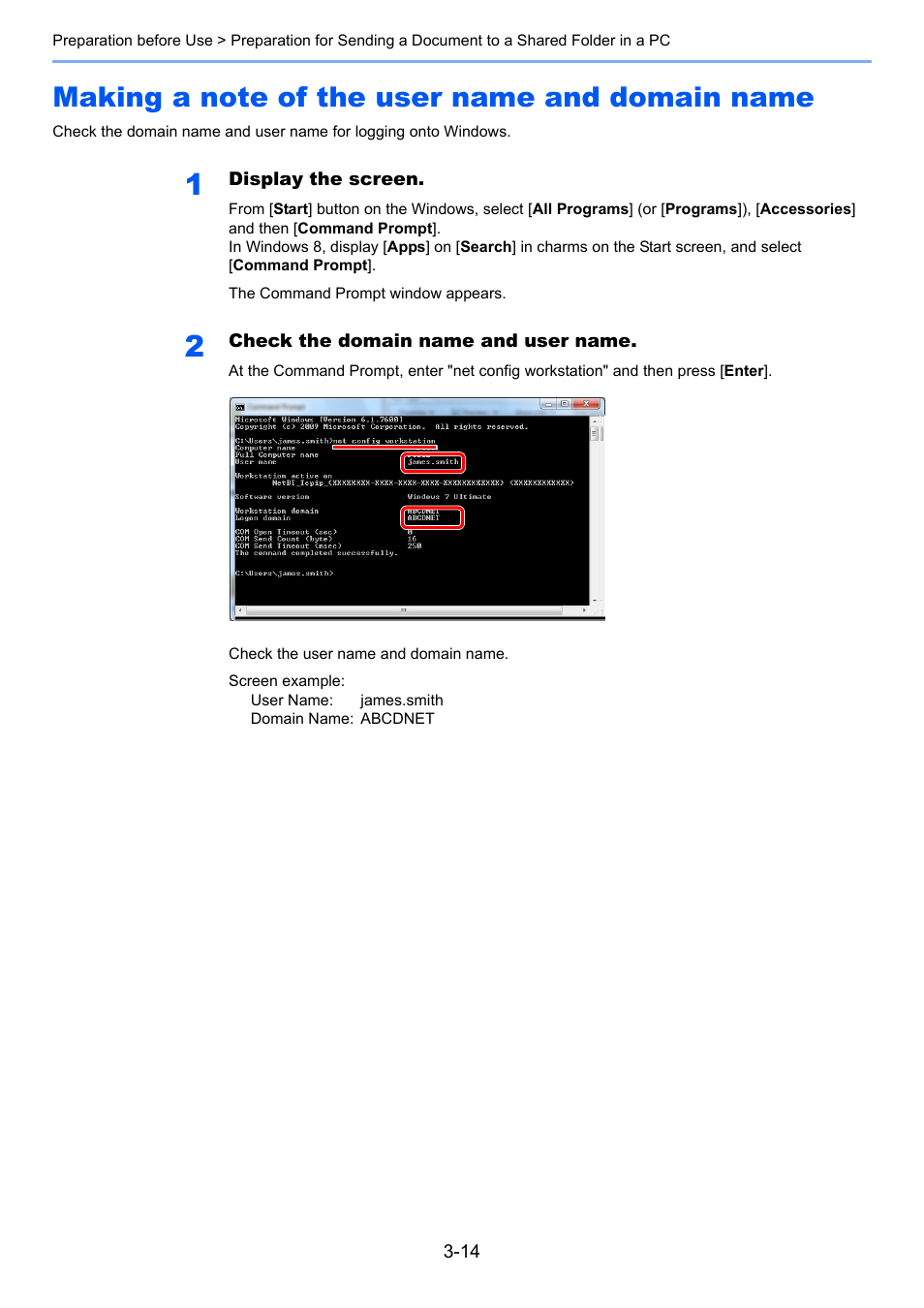 Making a note of the user name and domain name, Making a note of the user name and domain name -14 | TA Triumph-Adler P-C3060 MFP User Manual | Page 114 / 409