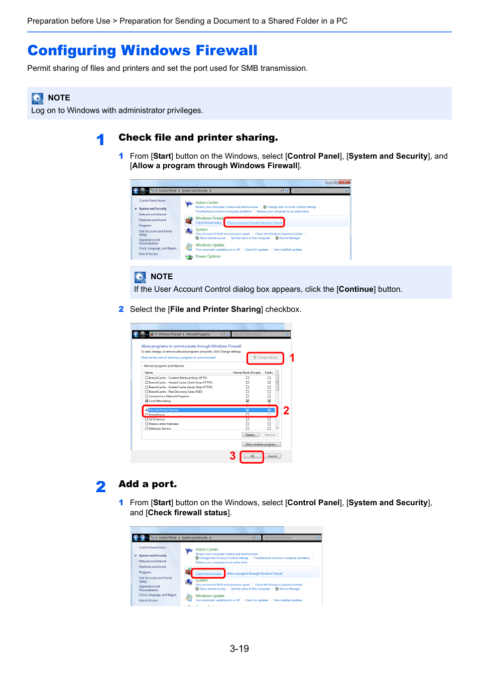 Configuring windows firewall, Configuring windows firewall -19 | TA Triumph-Adler P-C3060 MFP User Manual | Page 119 / 409