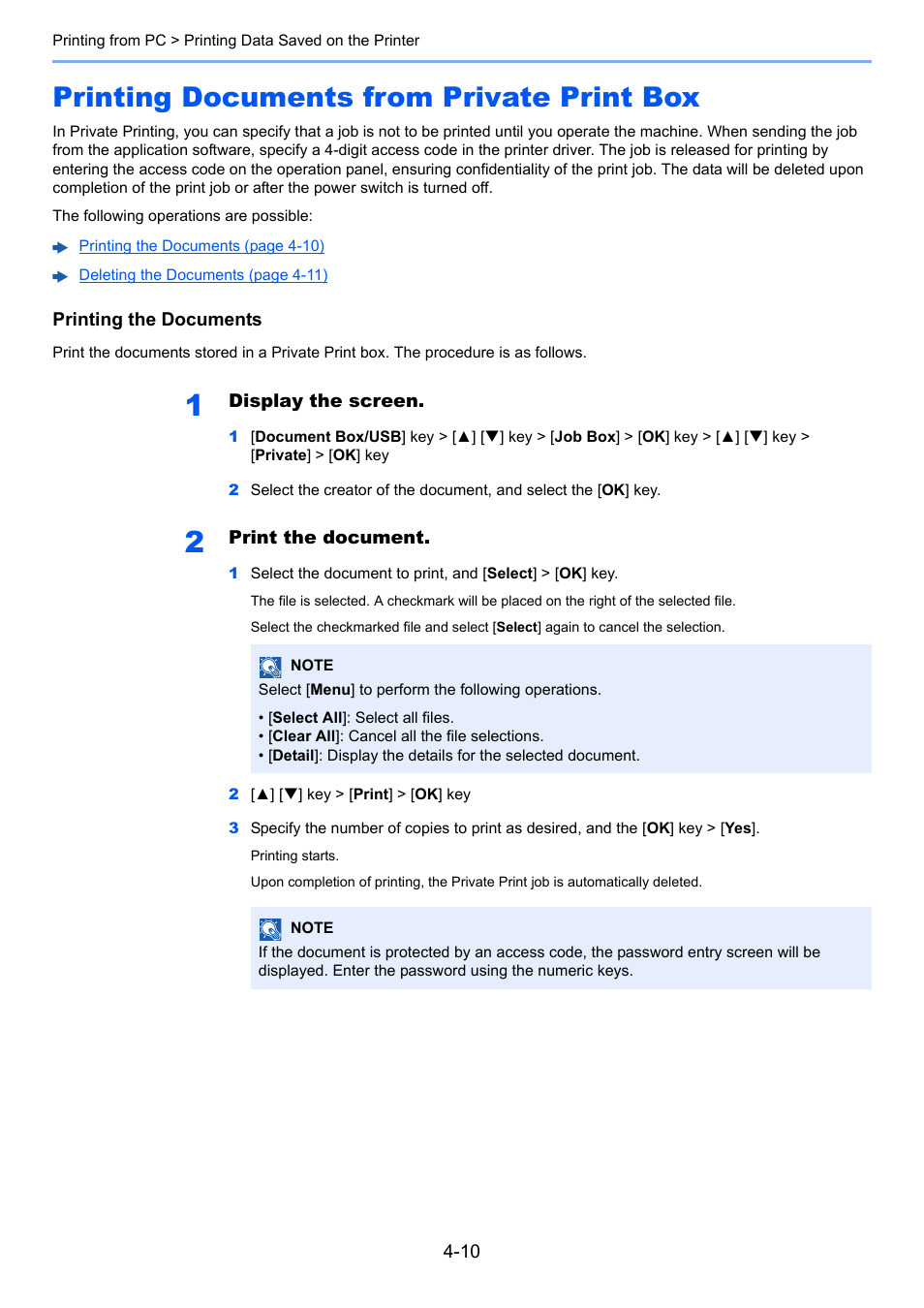 Printing documents from private print box, Printing documents from private print box -10, Private | TA Triumph-Adler P-C3060 MFP User Manual | Page 140 / 409