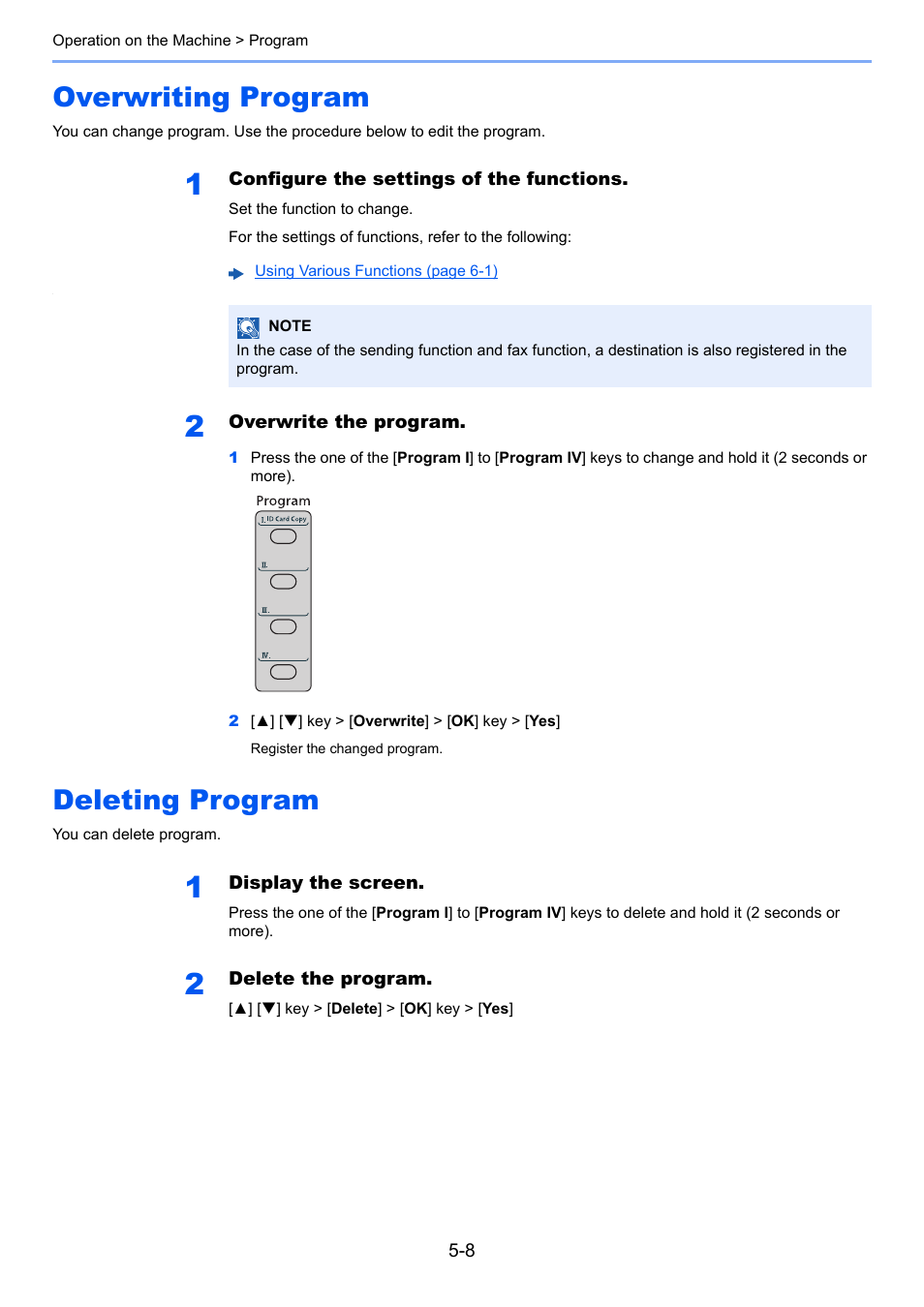 Overwriting program, Deleting program, Overwriting program -8 deleting program -8 | TA Triumph-Adler P-C3060 MFP User Manual | Page 159 / 409