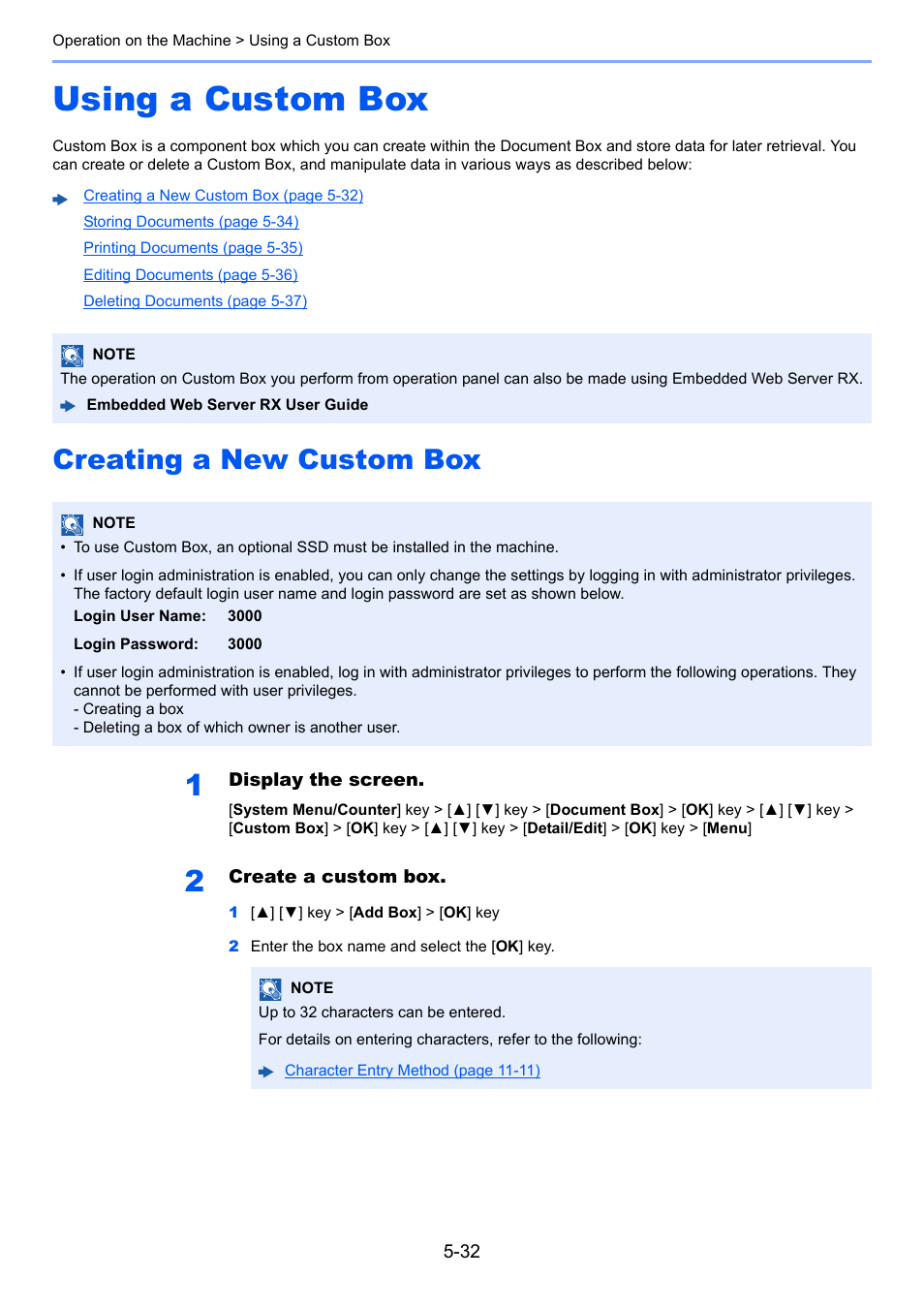 Using a custom box, Creating a new custom box, Using a custom box -32 | Creating a new custom box -32, Custom box | TA Triumph-Adler P-C3060 MFP User Manual | Page 183 / 409