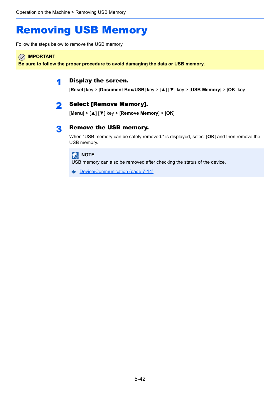 Removing usb memory, Removing usb memory -42 | TA Triumph-Adler P-C3060 MFP User Manual | Page 193 / 409