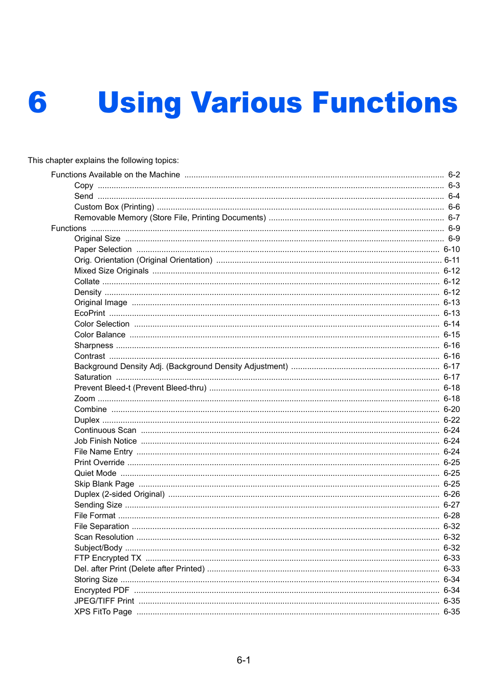 6 using various functions, Using various functions -1, Using various functions | 6using various functions | TA Triumph-Adler P-C3060 MFP User Manual | Page 195 / 409