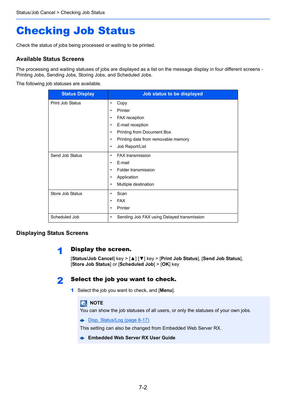 Checking job status, Checking job status -2 | TA Triumph-Adler P-C3060 MFP User Manual | Page 231 / 409