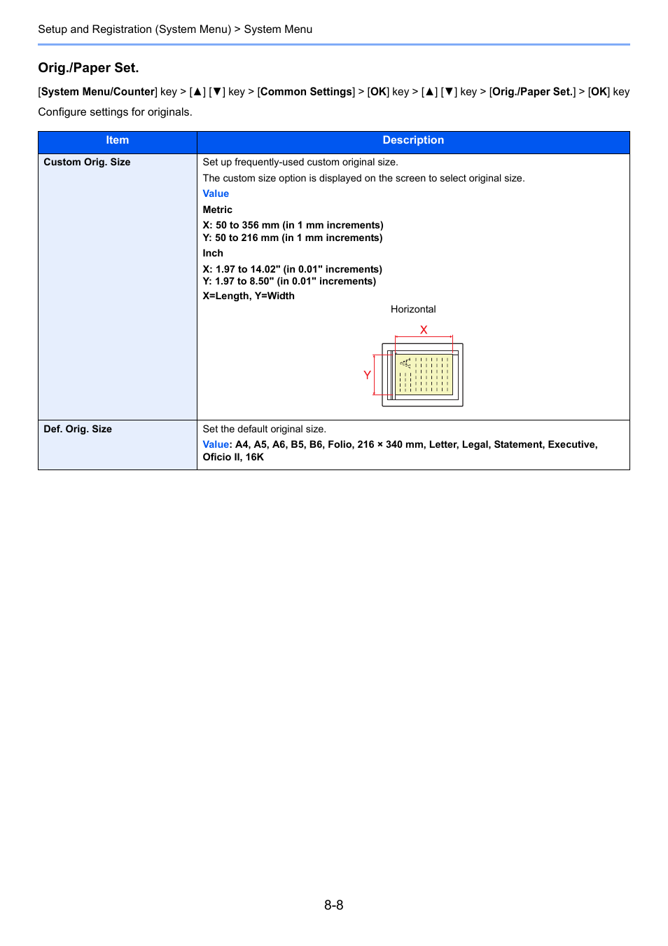 Orig./paper set, Configure settings for originals | TA Triumph-Adler P-C3060 MFP User Manual | Page 252 / 409