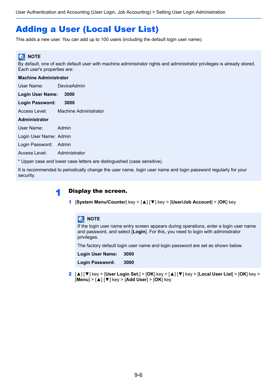 Adding a user (local user list), Adding a user (local user list) -6 | TA Triumph-Adler P-C3060 MFP User Manual | Page 285 / 409