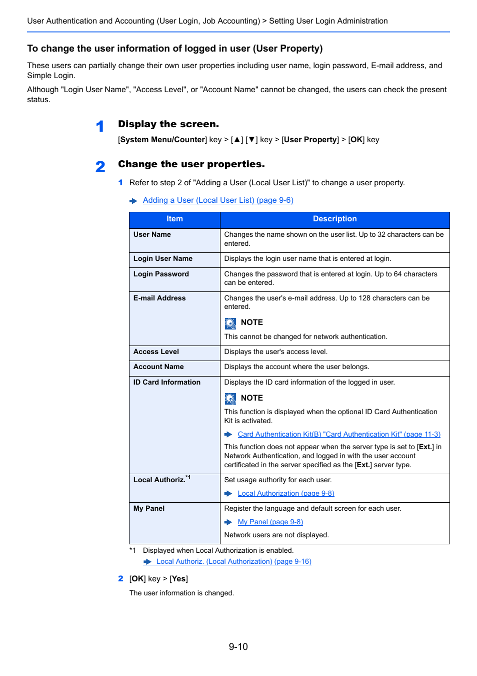 Display the screen, Change the user properties | TA Triumph-Adler P-C3060 MFP User Manual | Page 289 / 409