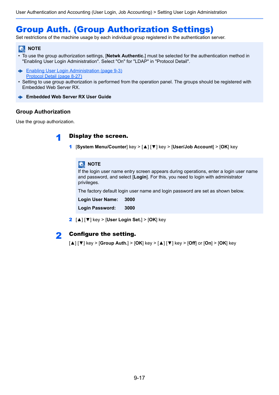 Group auth. (group authorization settings), Group auth. (group authorization settings) -17 | TA Triumph-Adler P-C3060 MFP User Manual | Page 296 / 409