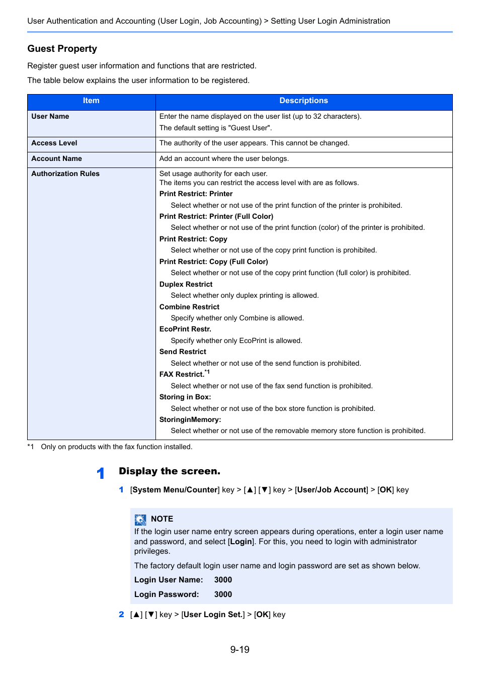 Guest property, Display the screen | TA Triumph-Adler P-C3060 MFP User Manual | Page 298 / 409